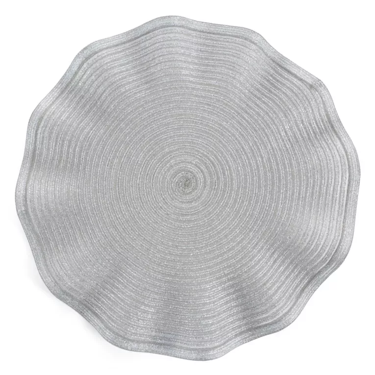 Podkładka okrągła na stół srebrna średnica 38 cm JUNE pleciona o falistych brzegach