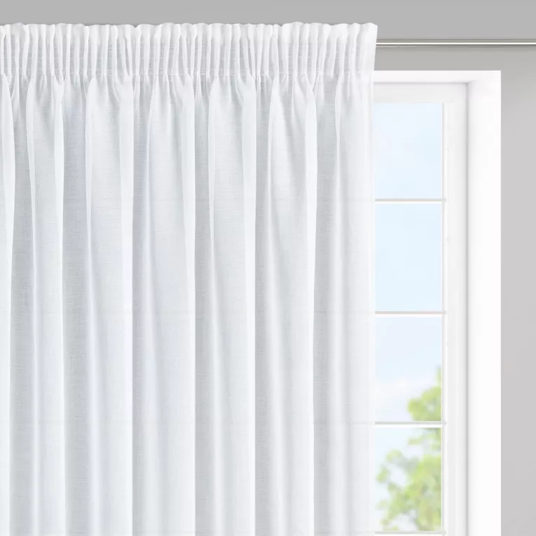 Firana biała z lekkiej i gładkiej matowej etaminy, półtransparentna 350x150 cm taśma LANA