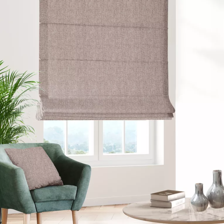 Roleta rzymska wrzosowa z tkaniny o wyraźnym splocie z efektem melanżu