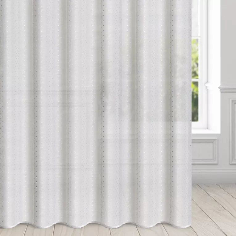 Firana biała z jasnozłotym nadrukiem drobnych kwadracików 300x250 cm taśma SIBEL