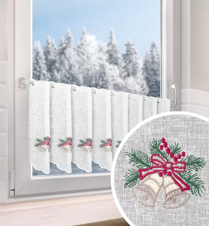 Tkanina firanowa zazdrostka etamina z świątecznym haftem