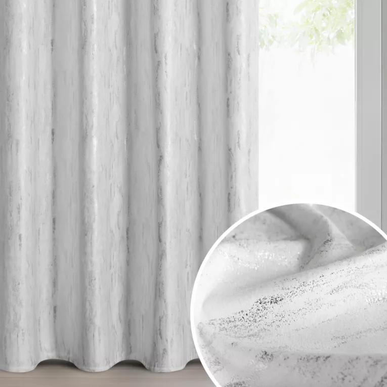 Zasłona biało, srebrna z aksamitnego welwetu zdobiona przecieranym nadrukiem 140x250 cm przelotka - ARNITA