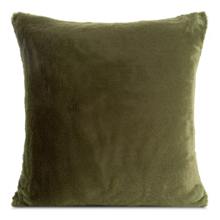 Poszewka na poduszkę 60x60 cm oliwkowa z miękkiej futrzanej tkaniny NINA