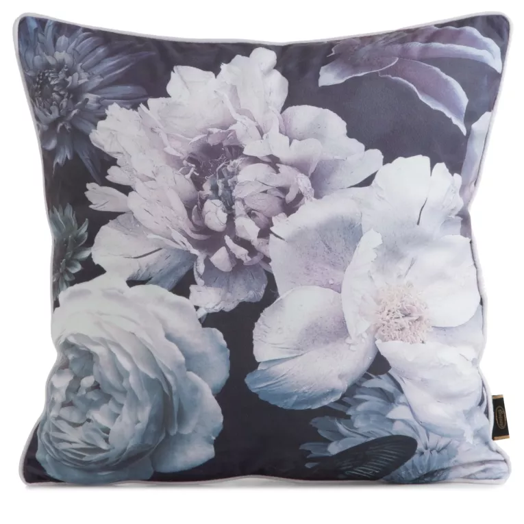 Poszewka na poduszkę 45x45 cm welwetowa, fioletowo czarna, dwustronna z motywem kwiatów VELVET 134 Eurofirany Premium