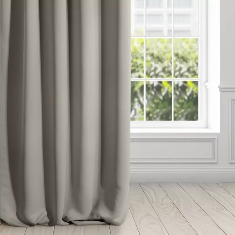 Zasłona ciemnobeżowa z gładkiej matowej tkaniny zaciemniającej 135x270 cm taśma BLACKOUT