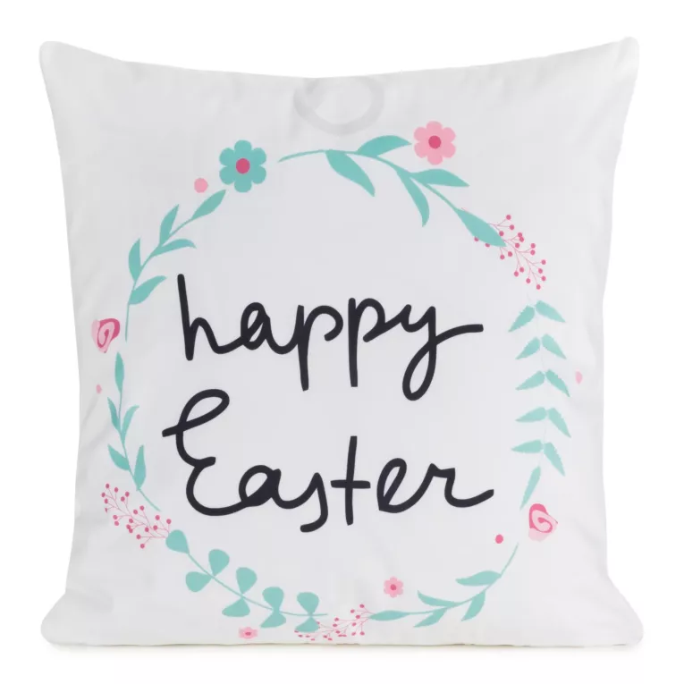 Poszewka na poduszkę 45x45 cm z weluru biało, czarna zdobiona subtelnym nadrukiem WIOSNA 4