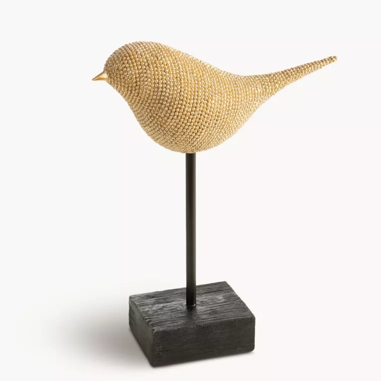 Figurka złota w kształcie ptaszka o drobnym strukturalnym wzorze 17x6x20 cm ELDO 2