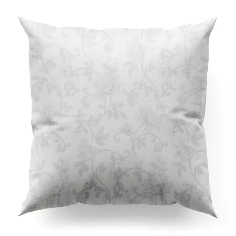 Poszewka szyta biało srebrna z gładkiej tkaniny przeplatanej błyszczącą lureksową nicią o wzorze w kwiaty
