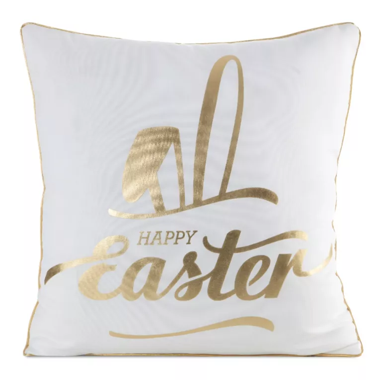 Poszewka na poduszkę 45x45 cm biało, złota z ozdobną lamówką WIOSNA 41