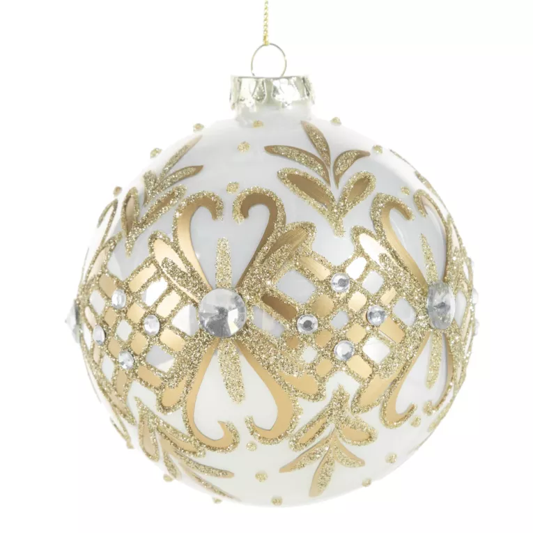 Szklana bombka ręcznie zdobiona  z dodatkiem lśniących kryształków