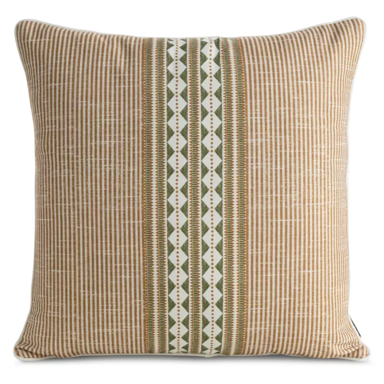 Poszewka na poduszkę 50x50 cm z bawełniano, lnianej tkaniny oliwkowo, brązowa z ozdobnym wzorem LEN 59