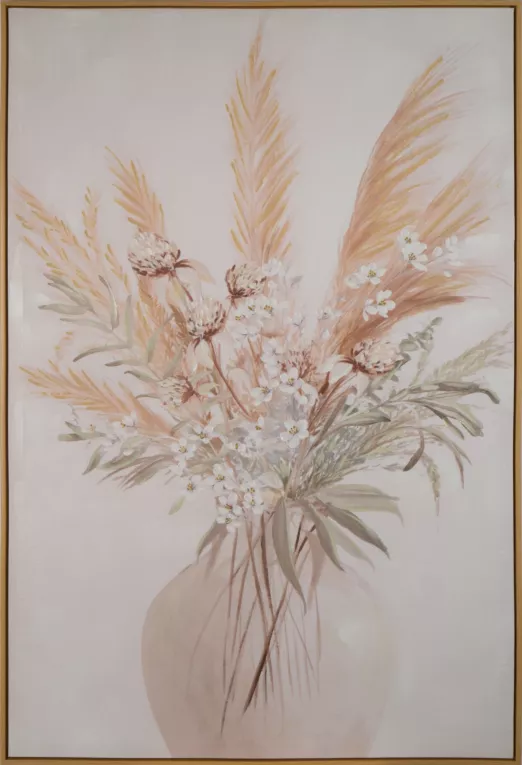 Obraz KITTY ręcznie malowany na płótnie kolaż, bukiet kwiatów z trawą pampasową