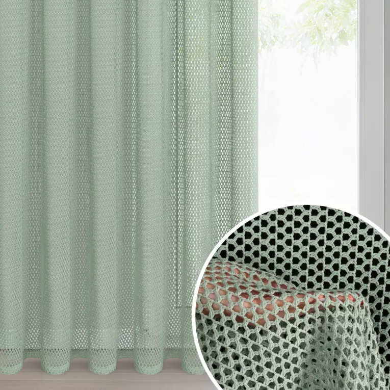 Zasłona z siateczki miętowa 140x270 cm taśma - GABBY