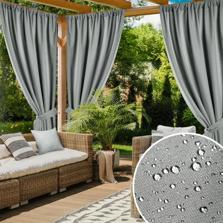 Zasłona srebrna z wodoodpornej tkaniny idealna do ogrodu i na taras 155x200 cm tunel - GARDEN