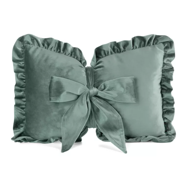 Poduszka kokarda dekoracyjna 35x55 cm welwetowa kolor miętowy z ozdobną falbanką - KOKARDA 2