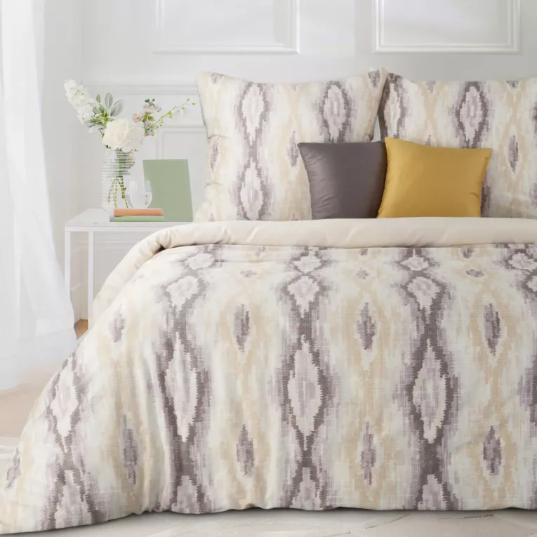 Pościel 160x200 cm bawełniana kolor beżowy, stalowy z geometrycznym wzorem NIKA 24