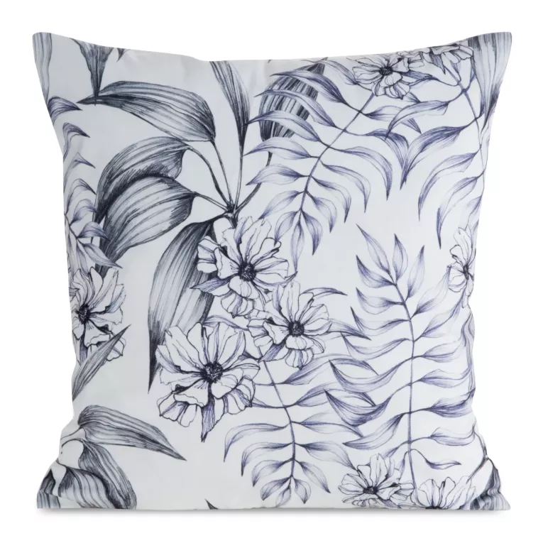 Poszewka na poduszkę 45x45 cm welwetowa biało, czarna zdobiona nadrukiem kwiatów MINK