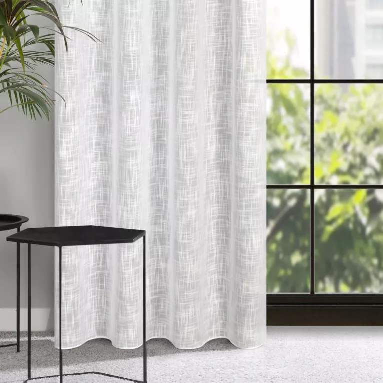 Zasłona biała o płóciennym splocie w stylu eko 140x270 cm taśma - LIREN