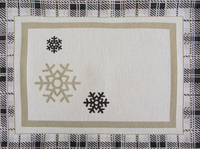 Podkładka na stół naturalno, czarny 35x45 cm gobelinowa ANGEL z motywem kraty i śnieżynek