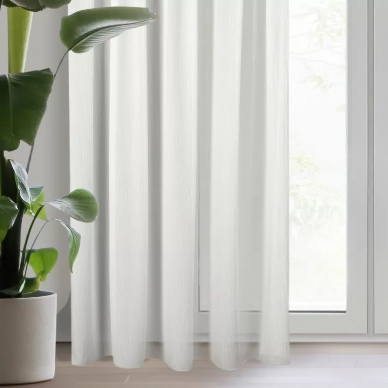 Firana biała z tkaniny szyfonowej z efektem garbowania nie wymagająca prasowania 135x270 cm taśma MELINDA
