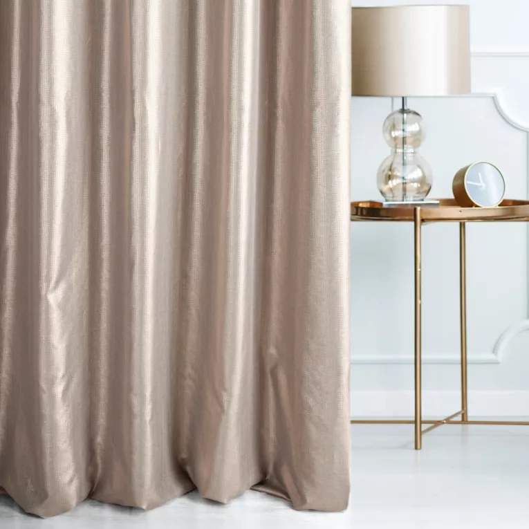 Zasłona szyta na flexach STEPHANIE popielata z eleganckiej błyszczącej tkaniny z drobnym geometrycznym wzorem Italissima Eva Minge