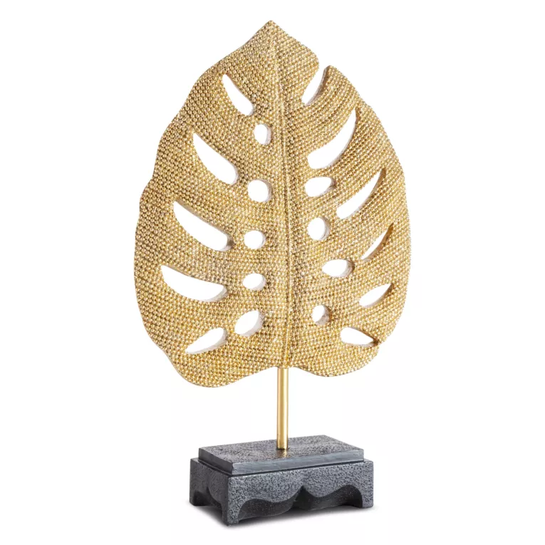 Liść monstery - figurka dekoracyjna ELDO o drobnym strukturalnym wzorze, złota