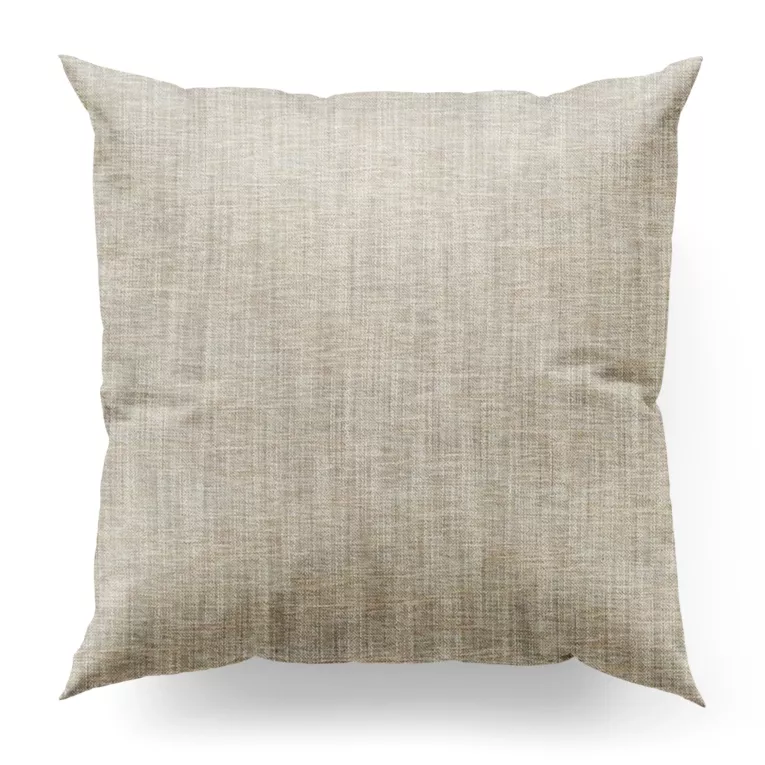 Poszewka szyta beżowa z tkaniny w stylu eko o naturalnym splocie, z efektem melanżu, wykończona obciążnikiem