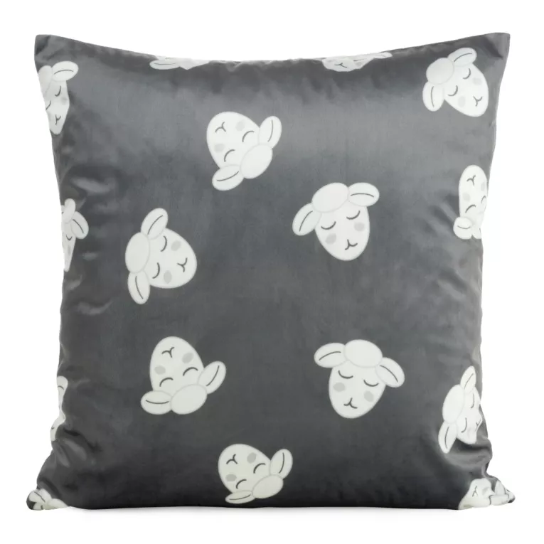 Poszewka na poduszkę 45x45 cm welwetowa, stalowo biała z motywem baranków KIDS DESIGN 91