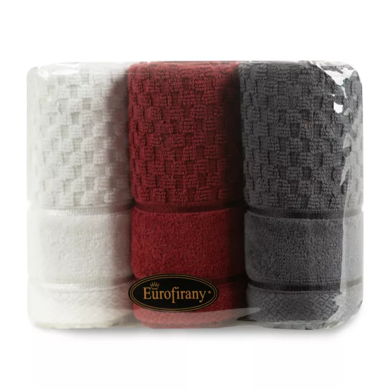Zestaw ręczników bawełnianych na prezent 3 szt 30x50 cm kolor grafitowy, ciemnobordowy