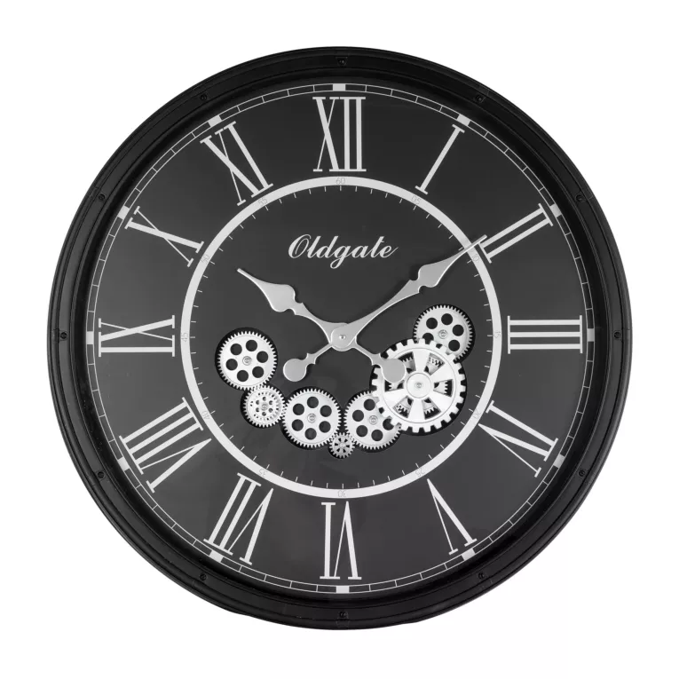 Dekoracyjny zegar ścienny w stylu retro z ruchomymi kołami zębatymi