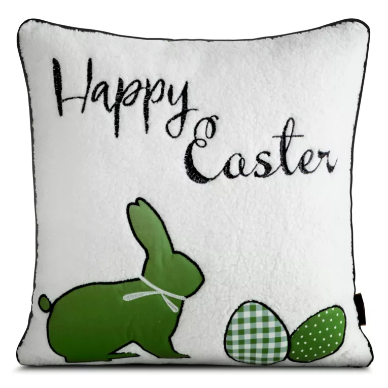 Poszewka na poduszkę 45x45 cm welwetowa zielono, biała z motywem wielkanocnym WIOSNA 5