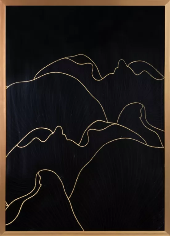 LIMITED COLLECTION Obraz PEONIA 1 ze złotym błyszczącym nadrukiem w złotej ramie PASJA CZERNI