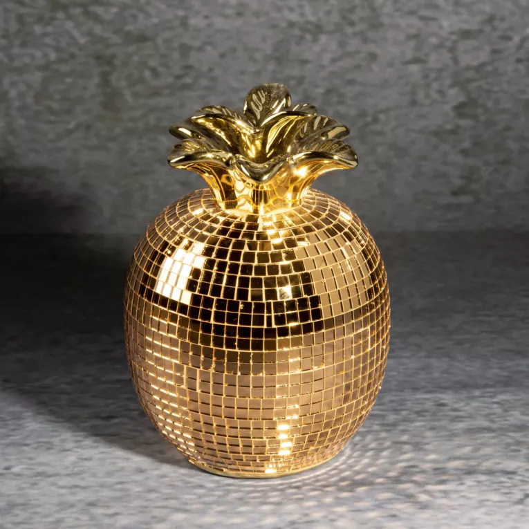 Ananas  - złota figurka ceramiczna dekorowana szkiełkami w stylu glamour