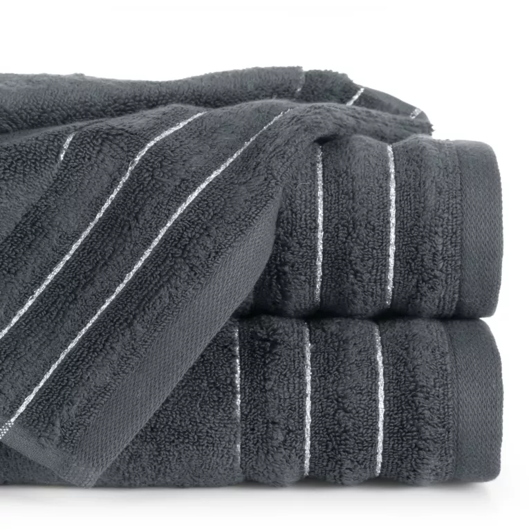 Ręcznik do rąk 30x50 cm bawełniany kolor stalowy zdobiony prążkami z błyszczącej nici 500 g/m2 LUNARI