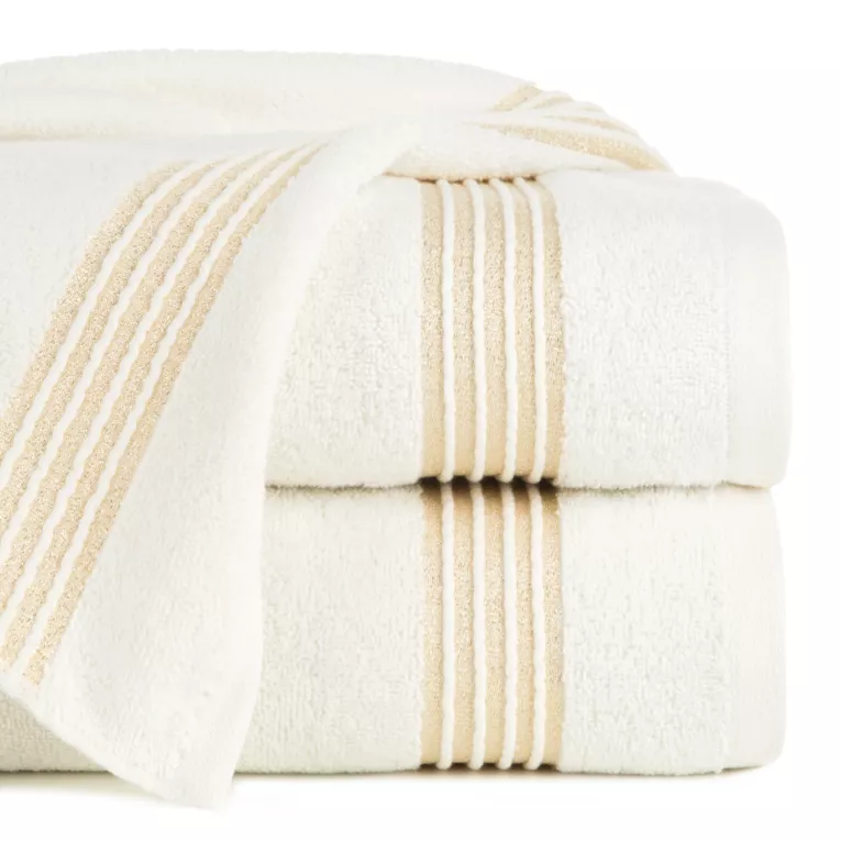 Ręcznik do rąk 30x50 cm bawełniany kolor jasnokremowy zdobiony paseczkami przeszywanymi błyszczącą nicią 500 g/m2 LILA