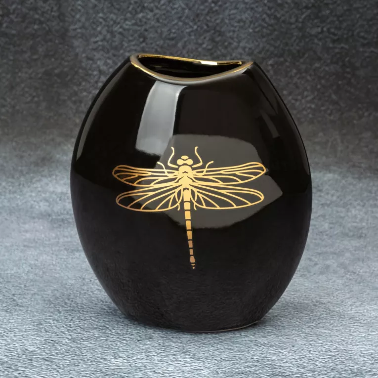 Wazon ceramiczny z nadrukiem złotej ważki