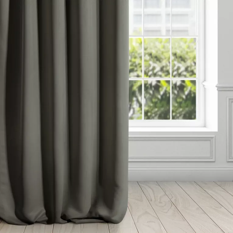 Zasłona grafitowa z gładkiej matowej tkaniny zaciemniającej 135x250 cm przelotka - BLACKOUT