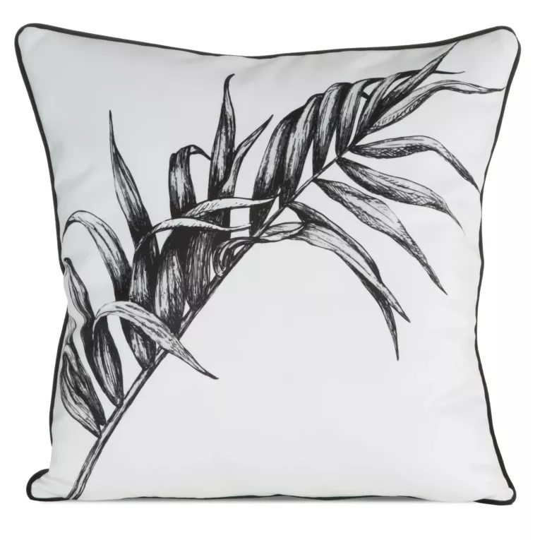 Poszewka na poduszkę 60x60 cm welwetowa, biało czarna z motywem roślinnym z wypustką na brzegach PALOMA Eurofirany Premium