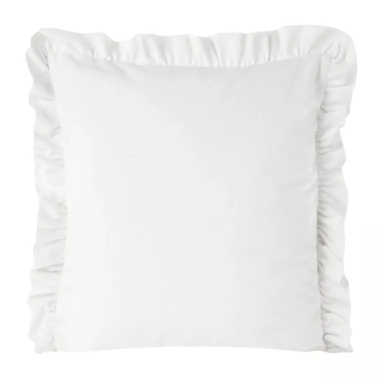 Poszewka na poduszkę 45x45 cm welwetowa, biała zdobiona na brzegach falbanami VELVET 25 Eurofirany Premium