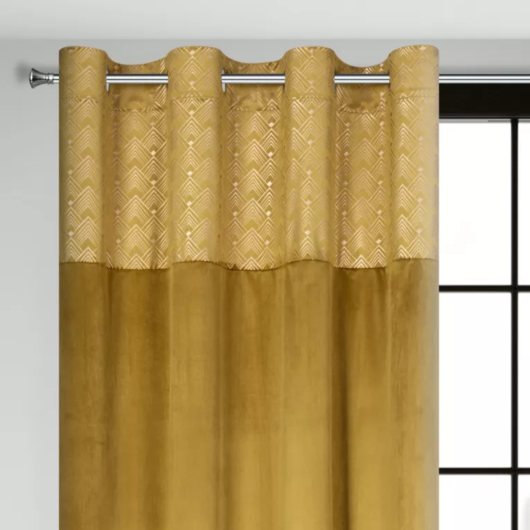 Zasłona miodowa ze złotym wzorem z błyszczącego welwetu 140x250 cm przelotka - ELEN