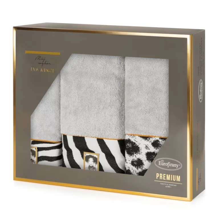 Zestaw ręczników bawełnianych na prezent 3 szt kolor srebrny, czarny 500 g/m2 Eva Minge