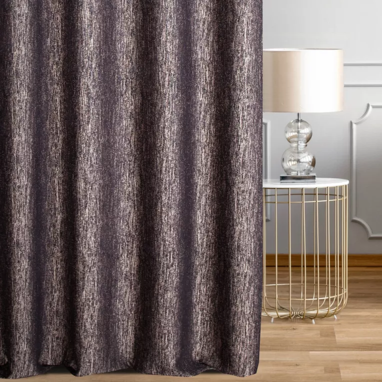 Zasłona szyta na taśmie 5 cm czarno beżowa z miękkiej tkaniny szenilowej z melanżowym wzorem