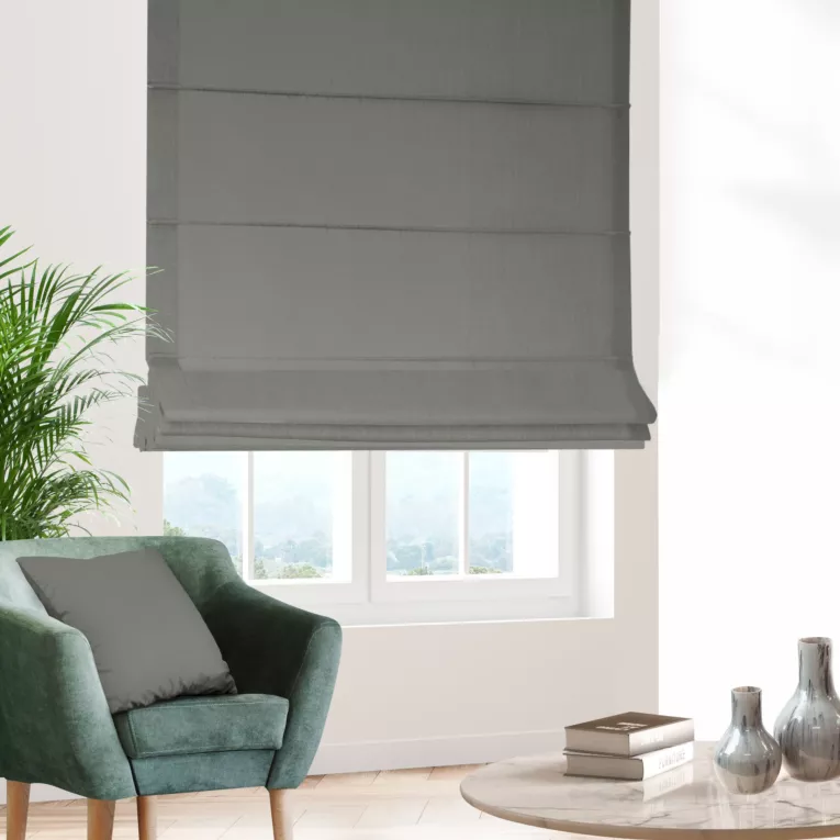 Roleta rzymska srebrna z gładkiej tkaniny wodoodpornej