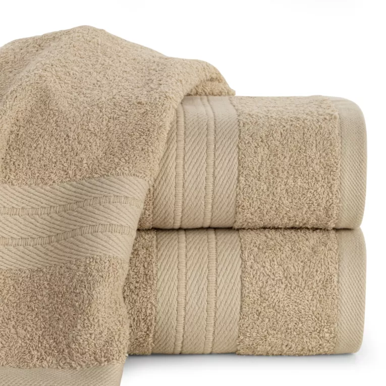 Ręcznik kąpielowy 50x90 cm bawełniany kolor beżowy z żakardową bordiurą 500 g/m2 KAYA
