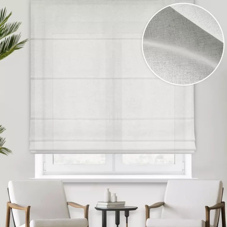 Roleta rzymska kremowa etamina przetykana połyskującą nicią, wykończona obciążnikiem