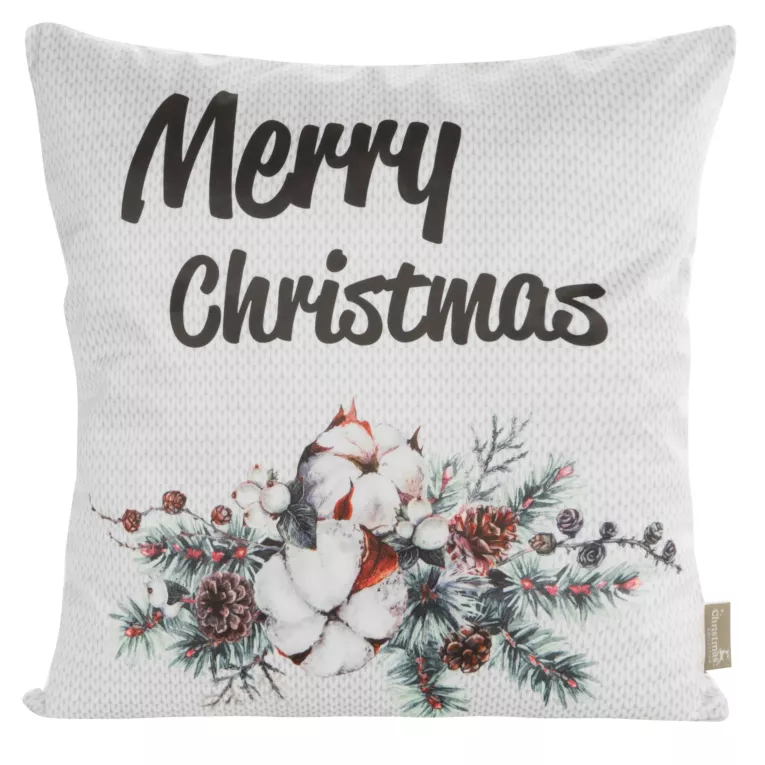 Poszewka na poduszkę 45x45 cm welwetowa, biało czarna ze świątecznym motywem SNOW