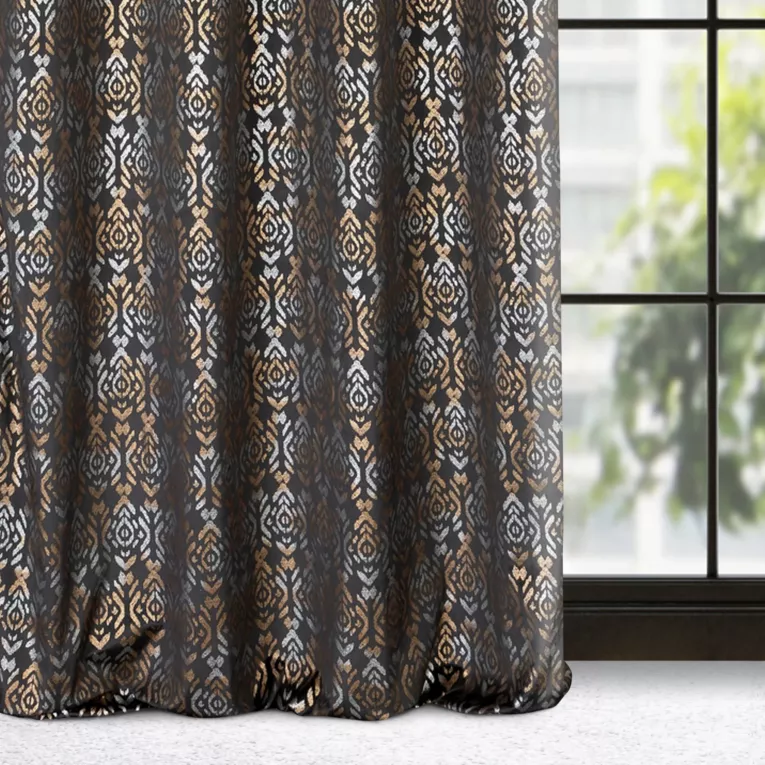 Zasłona czarno, złota ze złotym wzorem z welwetu 140x250 cm przelotka - LAURA