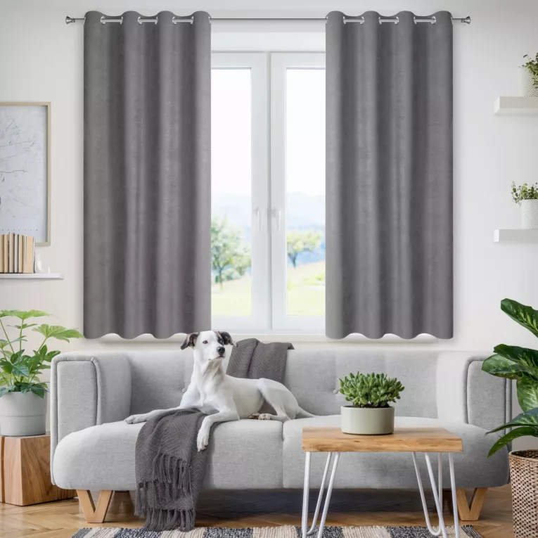 Zasłona grafitowa z tkaniny welurowej 140x175 cm przelotka - Dora