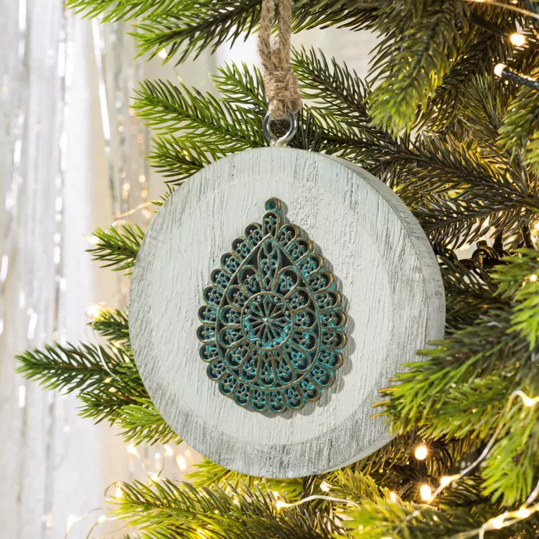 Ozdoba choinkowa KELLY medalion z drewna i metalu