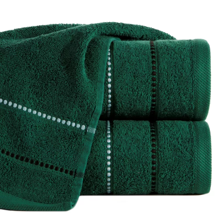 Ręcznik kąpielowy 70x140 cm bawełniany kolor ciemnozielony z kontrastującymi paseczkami 500 g/m2 SUZI